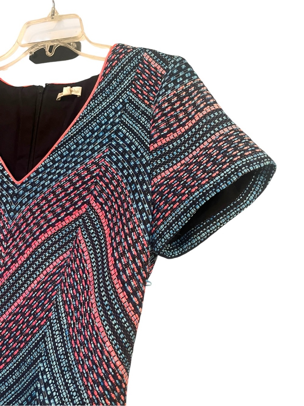 Shoshanna Laisa Tweed Dress Chevron Pattern V‑Neck Short Sleeve Sz 10 - Picture 3 of 11